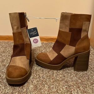 Crosshatch heeled booties